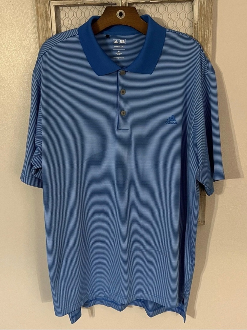 adidas Men’s Light Blue Striped Performance Polo